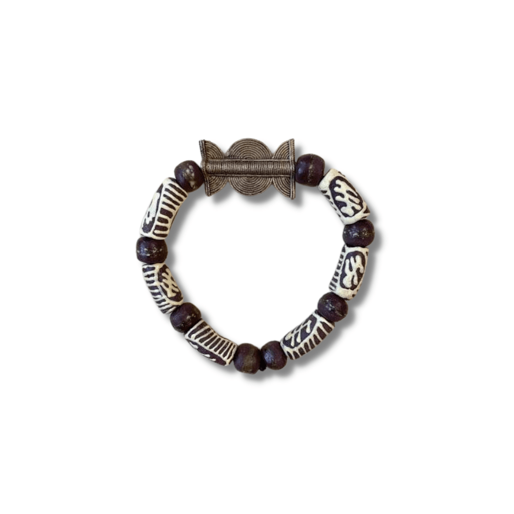 African Brass and Mixed Krobo Stretch Bead Bracelet - Audaciously African