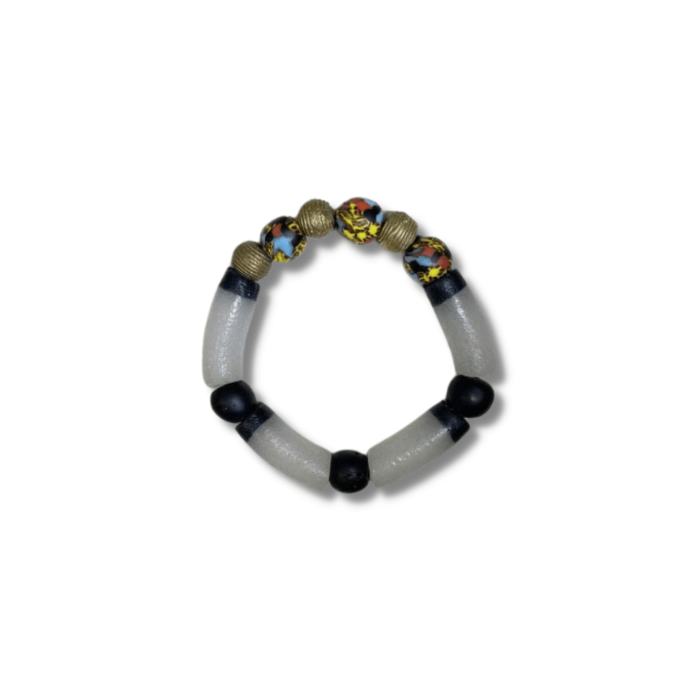 African Brass and Mixed Krobo Stretch Bead Bracelet - Audaciously African
