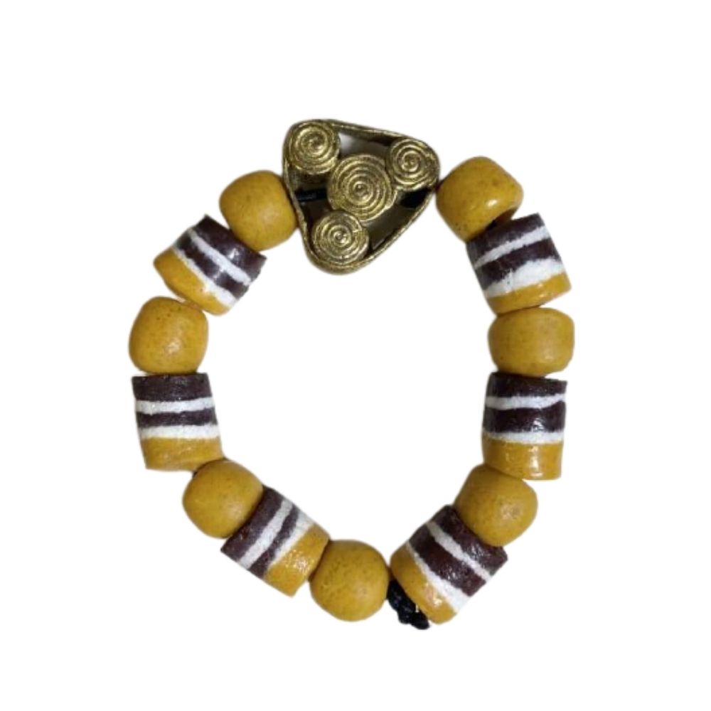 African Brass Triangle and Mixed Krobo Stretch Bead Bracelet